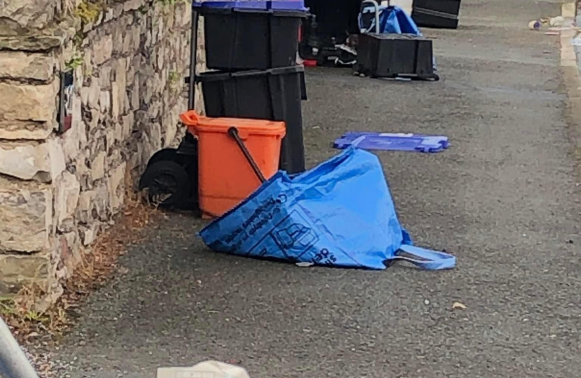 Blown over trolleyboxes in Prestatyn