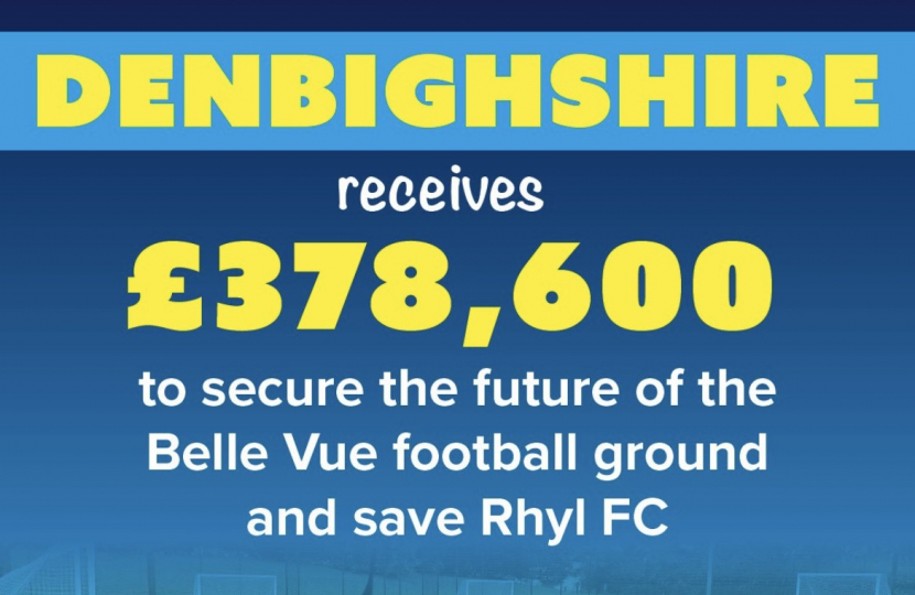 Rhyl Football Club receives UK Government “Levelling Up” funding to secure future of Belle Vue