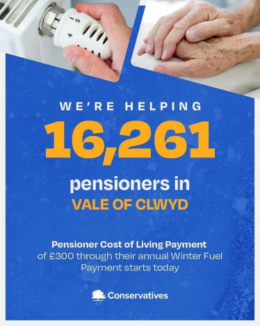 cMP welcomes HM Government’s £300 Pensioner Cost of Living Payment for 16,261 pensioners in Vale of Clwyd